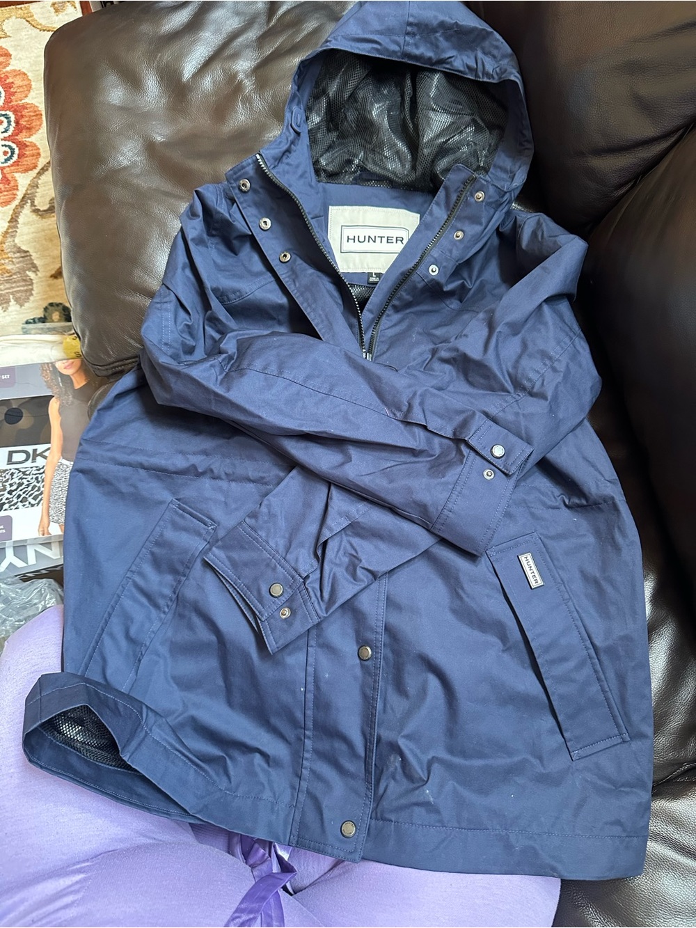 Hunter Navy Hooded Raincoat for women